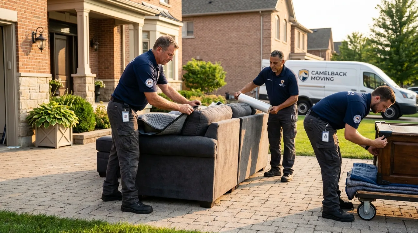 Large estate moving crew wrapping furniture in Quinton, OK